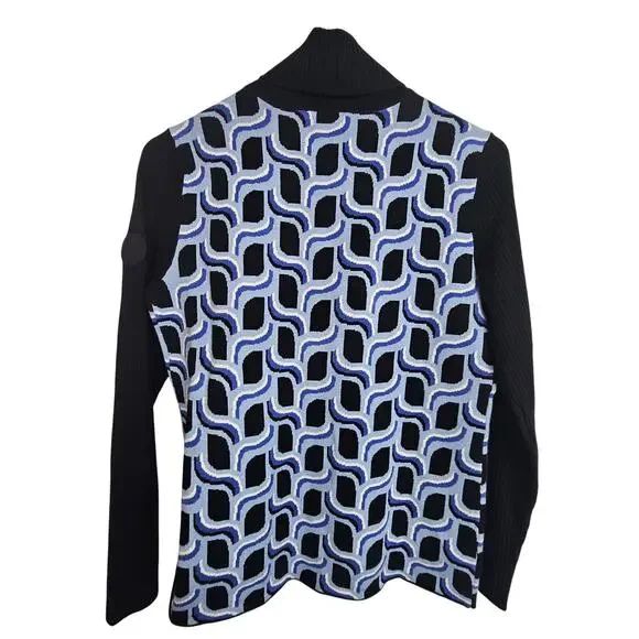 Talbots Womens Abstract Geometric Turtleneck Sweater Size PS Preppy Artsy Blue - Picture 9 of 9